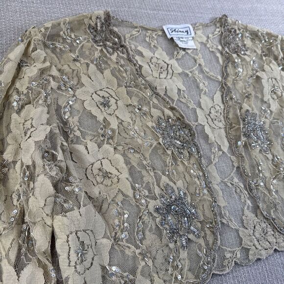 Vintage Glam Stenay Beaded Lace Shrug Bolero Ivory Tan Holiday Party Wedding M - Picture 2 of 9